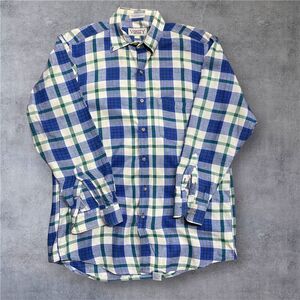 Varsity Savile Rowe Vintage 90s Flannel Button Down Blue White Shirt Mens Large